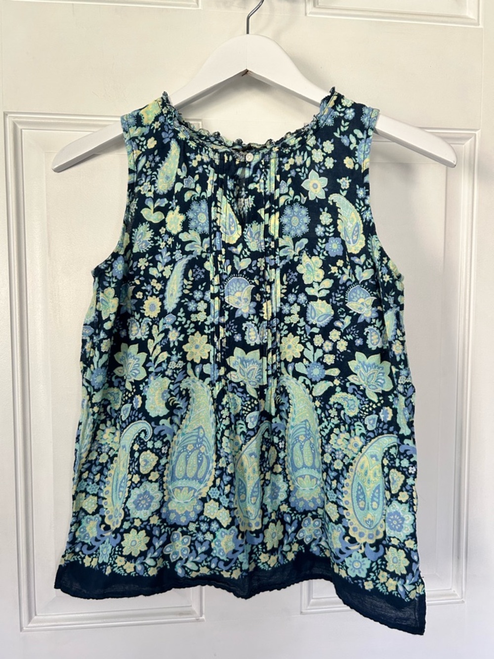 Talbots Navy Paisley Floral Sleeveless Blouse
